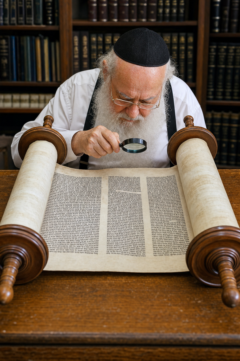 מגיה מוסמך בודק יריעת ספר תורה לאיתור אותיות פסולות