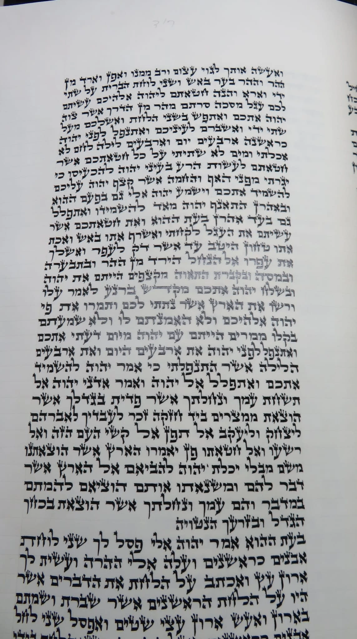 ספר תורה אשכנזי בכתב בית יוסף בגודל 45 ס״מ, יריעת קלף פתוחה בכתב סת״ם מוקפד