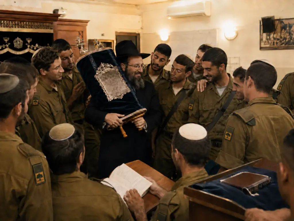 רב מכניס ספר תורה חדש לבית כנסת בבסיס בין חיילים