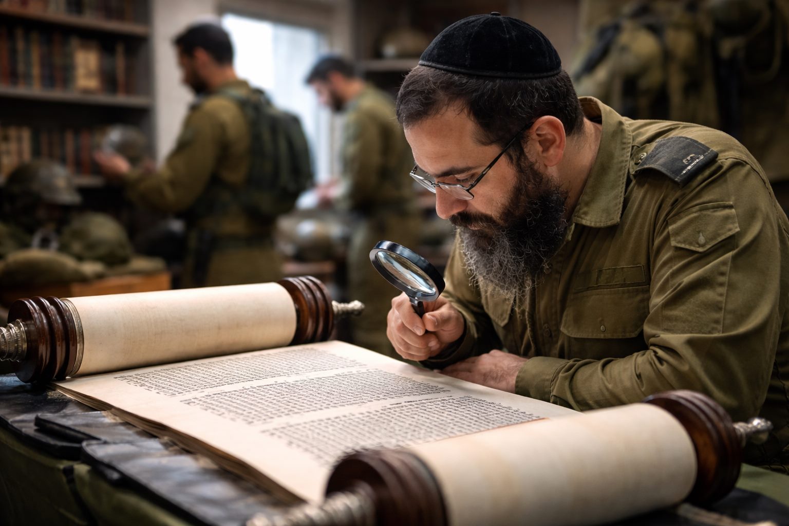 רב צבאי מגיה ספר תורה בבסיס